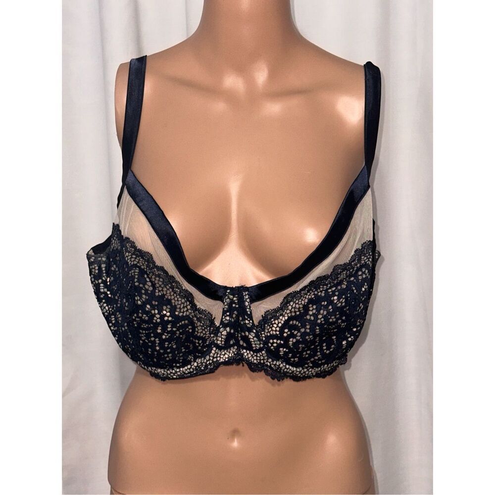 Cacique Black Lace & Nude Mesh Underwire Bra